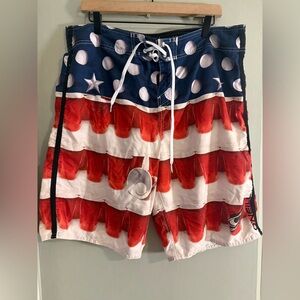 O’Neill Men’s Board Shorts 38 Red Solo Cup American Flag USA Swim Trunks